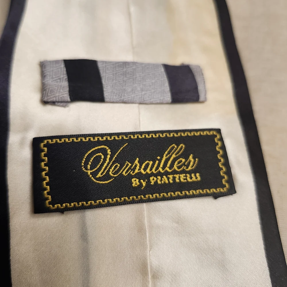 Versailles By Piattelli Black and Cream Diagonal Silk Striped Tie